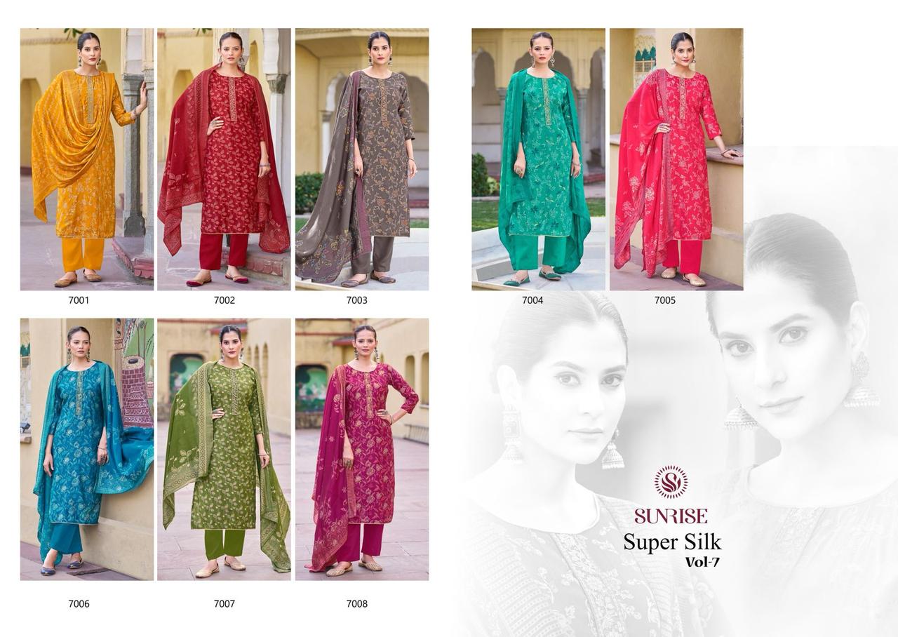 Super Silk Vol 7 Sunrise Modal Silk Plazzo Style Suits Wholesaler