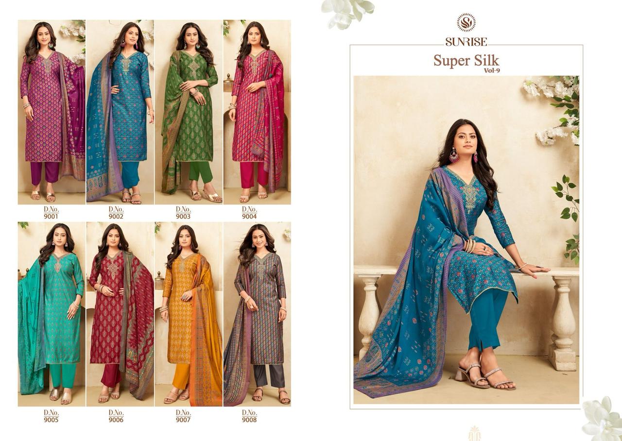 Super Silk Vol 9 Sunrise Modal Silk Pant Style Suits Exporter Ahmedabad