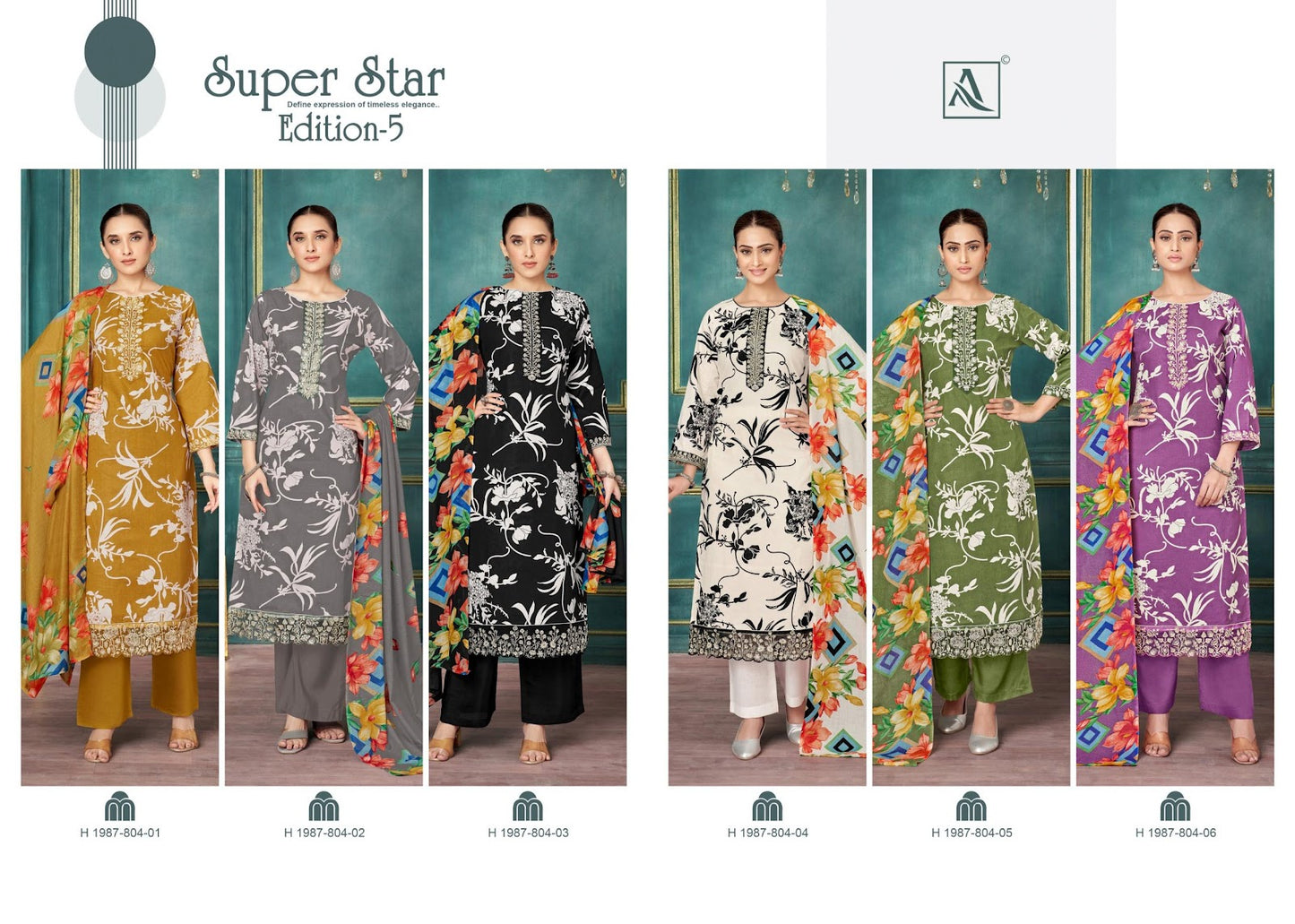 Super Star Edition 5 Alok Cambric Print Karachi Salwar Suits Supplier India