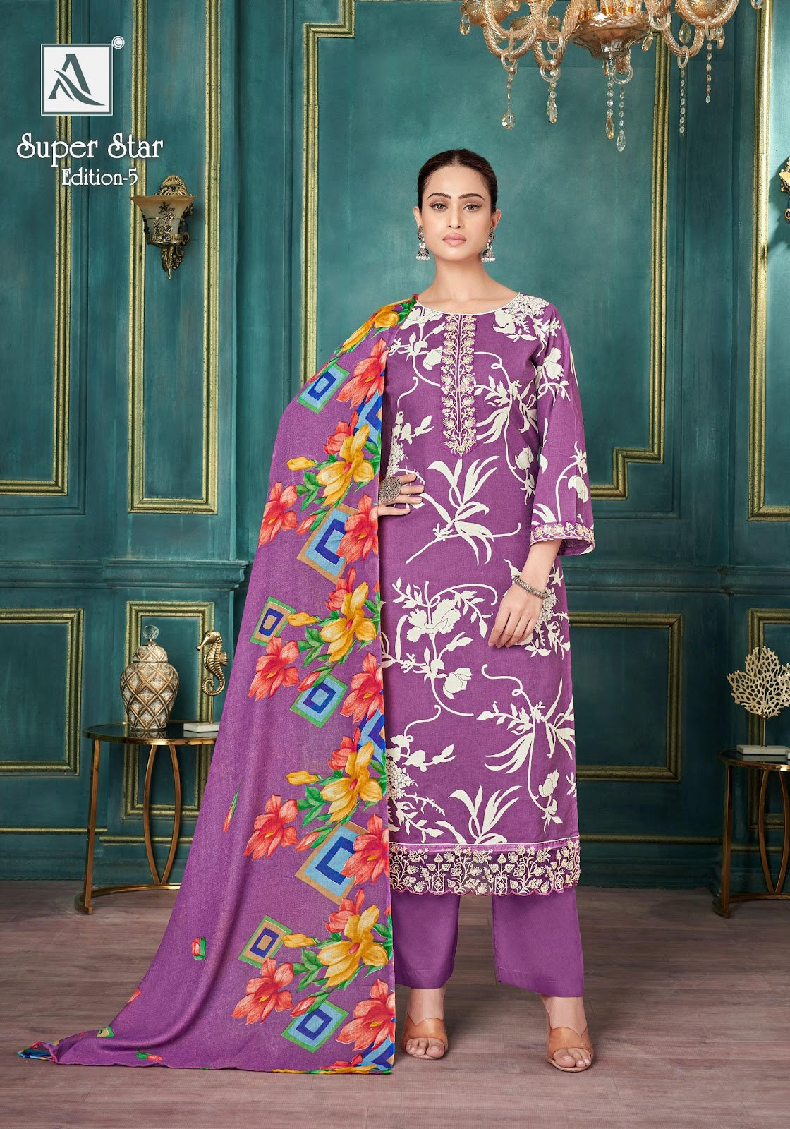 Super Star Edition 5 Alok Cambric Print Karachi Salwar Suits Supplier India