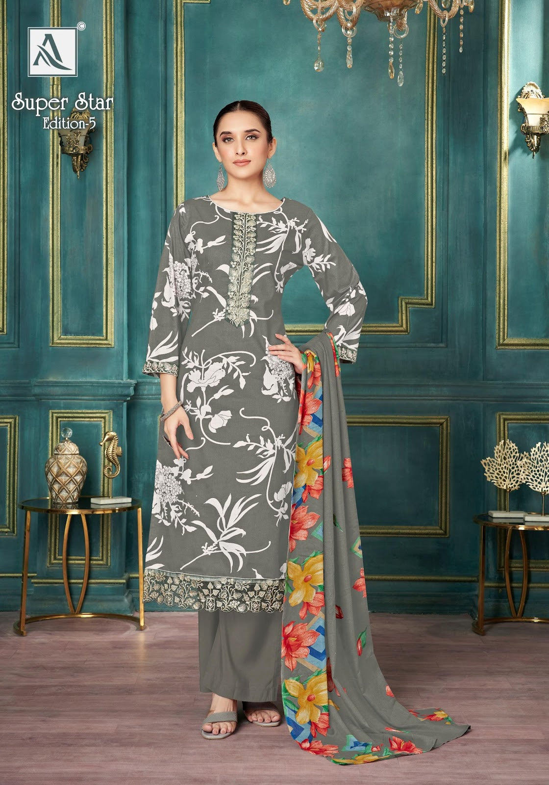 Super Star Edition 5 Alok Cambric Print Karachi Salwar Suits Supplier India