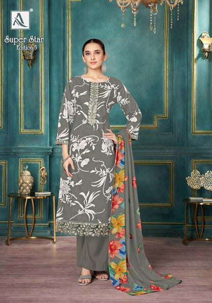 Super Star Edition 5 Alok Cambric Print Karachi Salwar Suits Supplier India