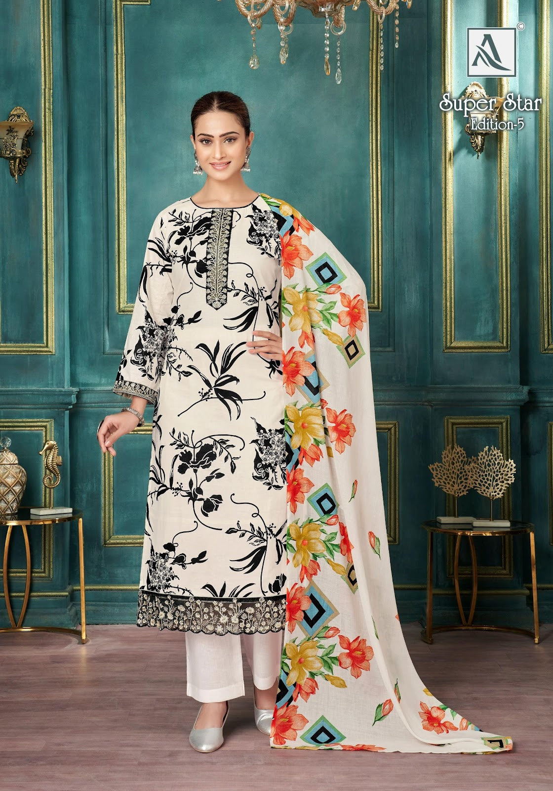 Super Star Edition 5 Alok Cambric Print Karachi Salwar Suits Supplier India