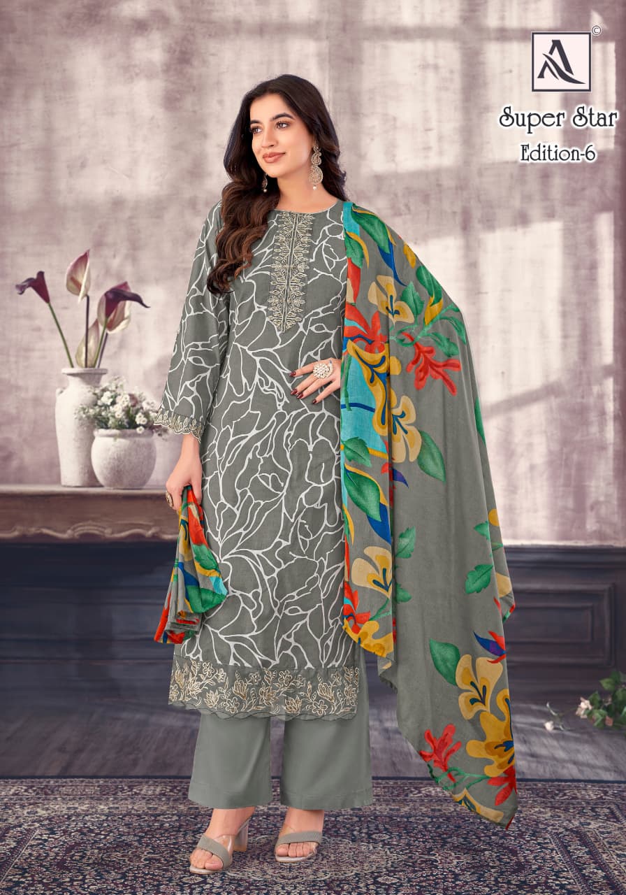 Super Star Edition 6 Alok Cambric Print Karachi Salwar Suits Exporter India