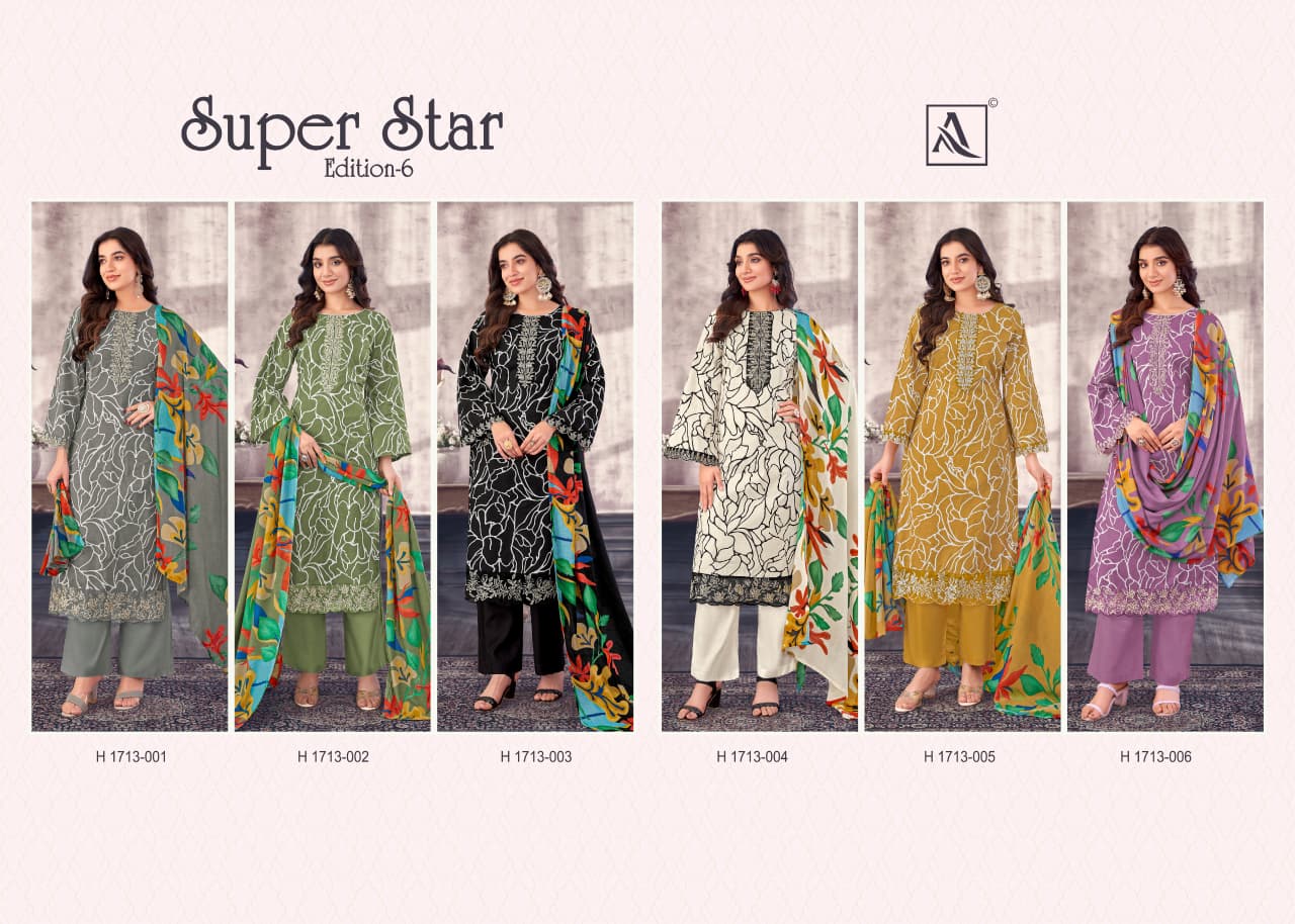 Super Star Edition 6 Alok Cambric Print Karachi Salwar Suits Exporter India