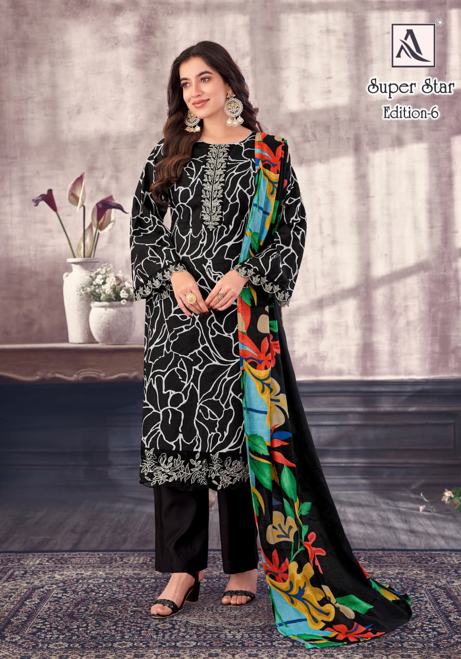 Super Star Edition 6 Alok Cambric Print Karachi Salwar Suits Exporter India