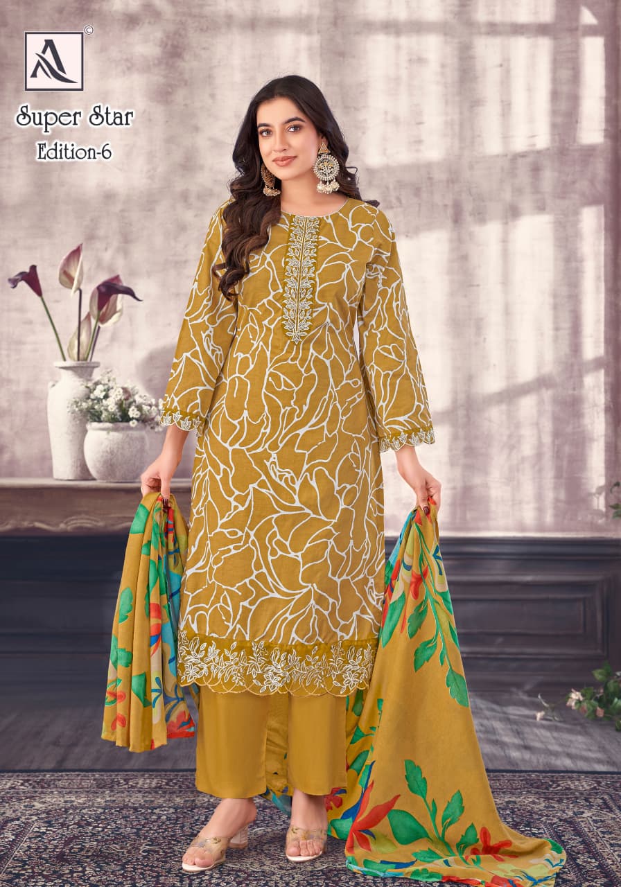 Super Star Edition 6 Alok Cambric Print Karachi Salwar Suits Exporter India