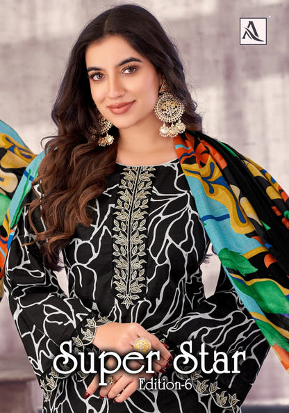 Super Star Edition 6 Alok Cambric Print Karachi Salwar Suits Exporter India