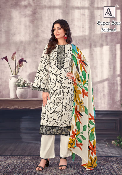 Super Star Edition 6 Alok Cambric Print Karachi Salwar Suits Exporter India