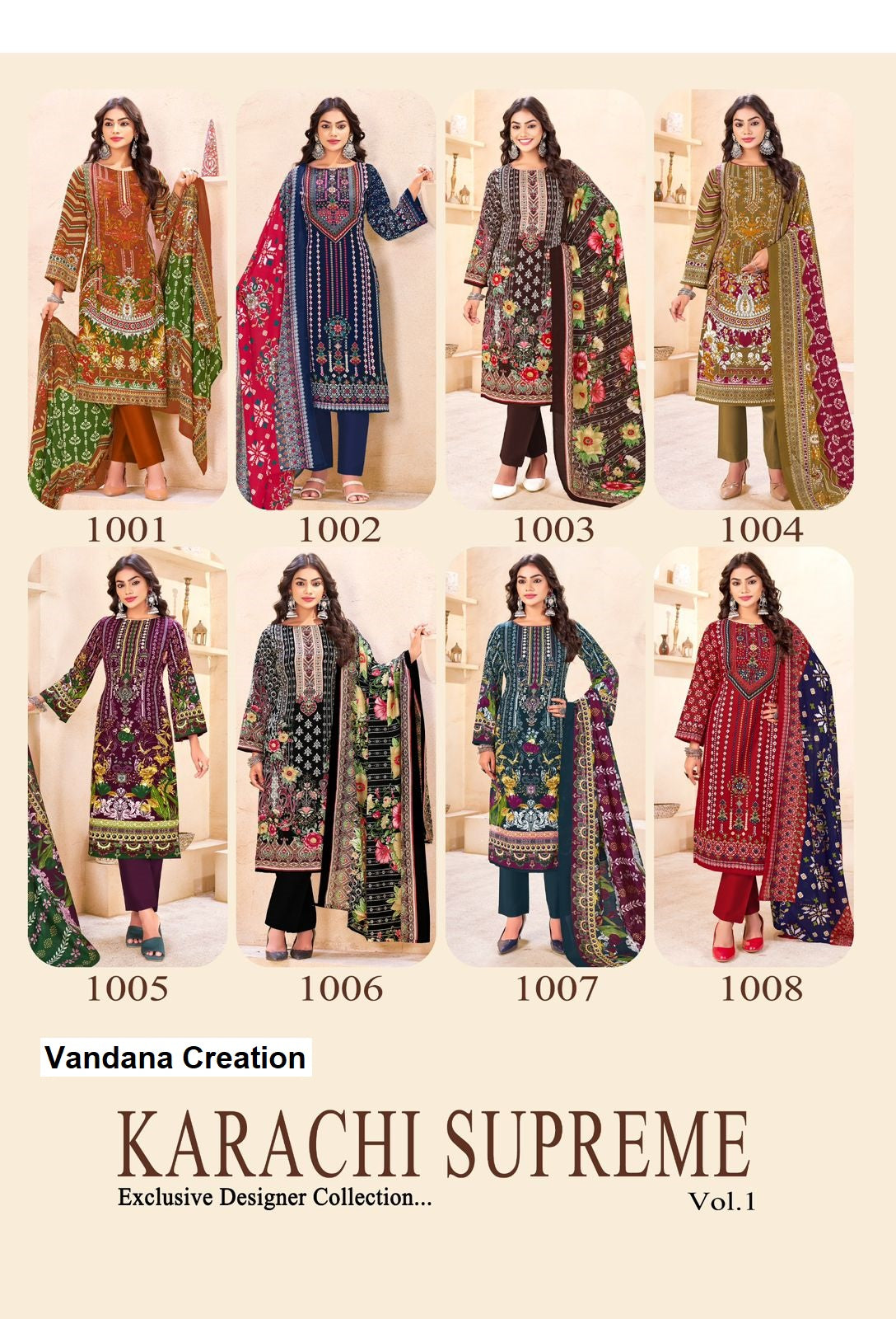 Supreme Vol 1 Vandana Creation Cotton Karachi Salwar Suits Wholesaler