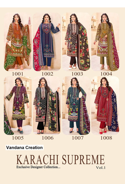 Supreme Vol 1 Vandana Creation Cotton Karachi Salwar Suits Wholesaler