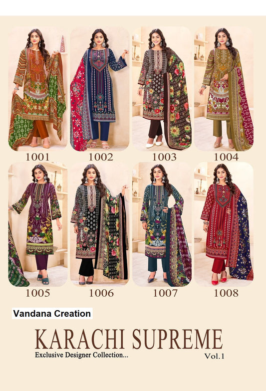 Supreme Vol 1 Vandana Creation Cotton Karachi Salwar Suits Wholesaler