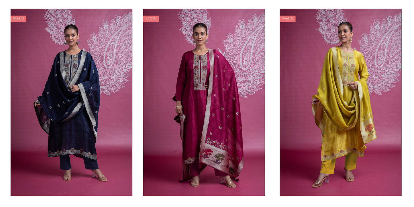 Suqrit Bright Naariti Tusser Pant Style Suits Manufacturer Ahmedabad
