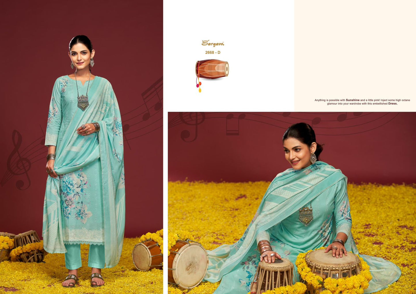 Sur Taal Sargam Prints Pure Lawn Pant Style Suits Wholesaler