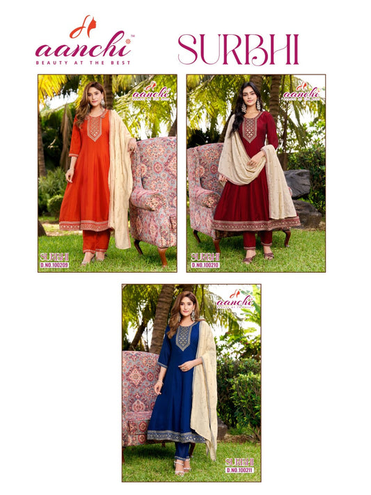 Surbhi Aanchi Vichitra Silk Readymade Anarkali Suits Wholesaler Gujarat