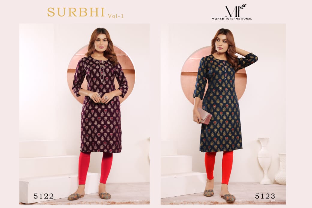 Surbhi Vol 1 5122-5123 Moksh Viscose Muslin Kurtis Supplier India