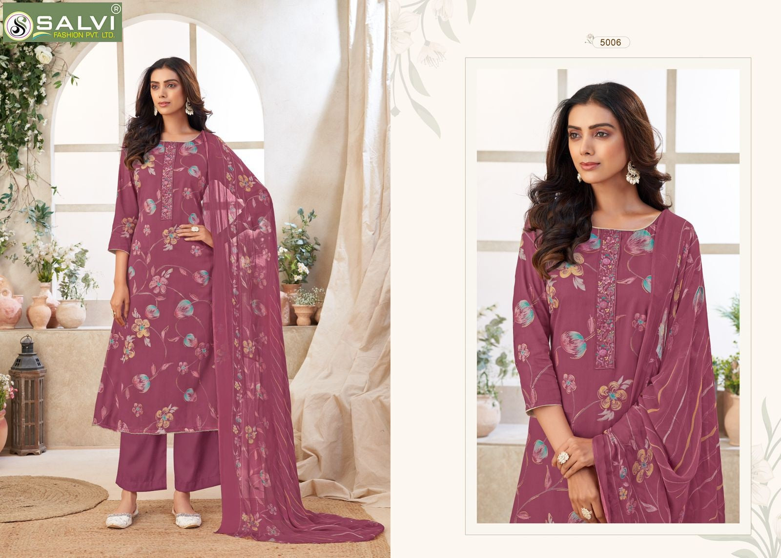 Surbhi Vol 5 Salvi Fashion Jam Silk Plazzo Style Suits Manufacturer Ahmedabad