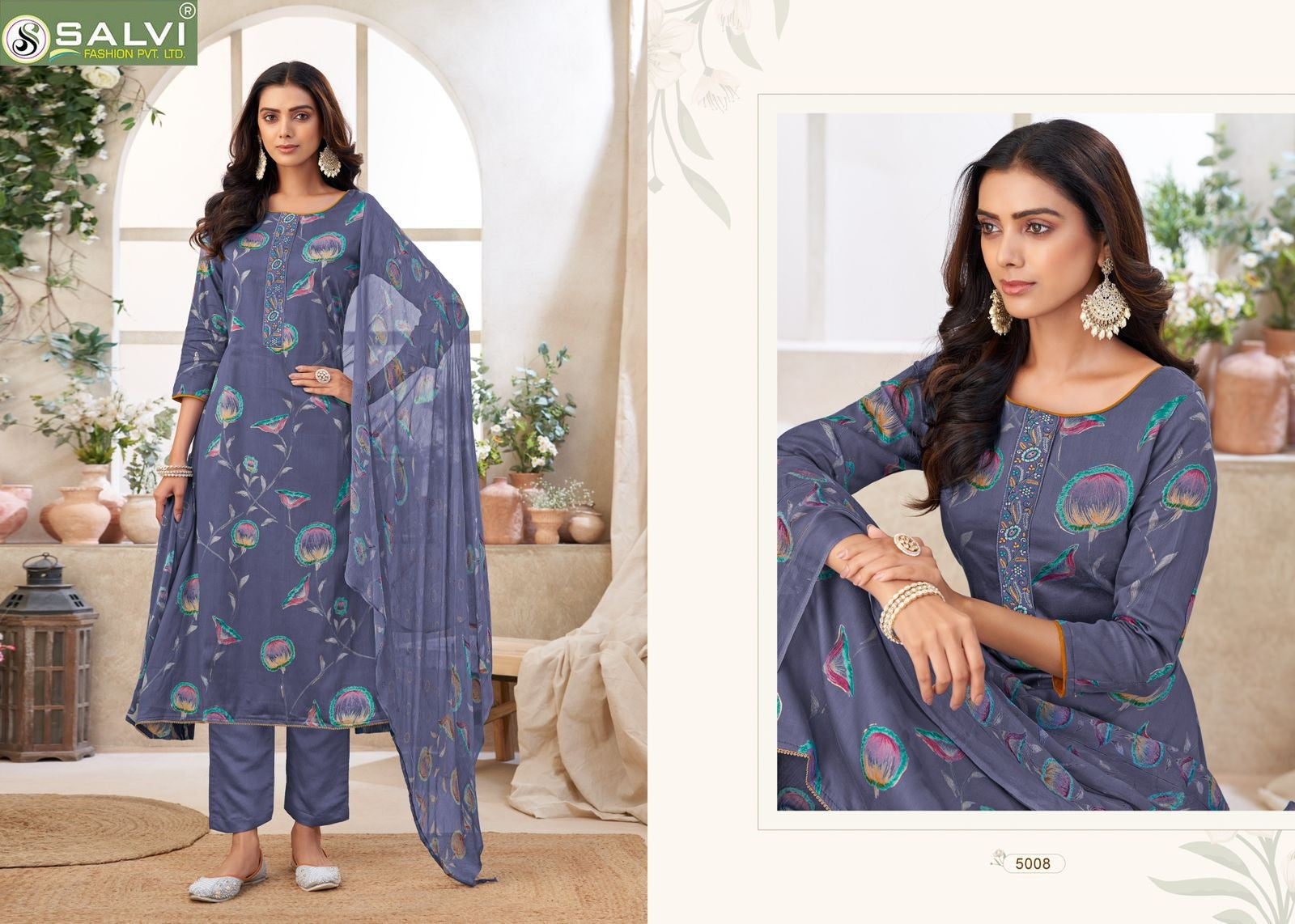 Surbhi Vol 5 Salvi Fashion Jam Silk Plazzo Style Suits Manufacturer Ahmedabad