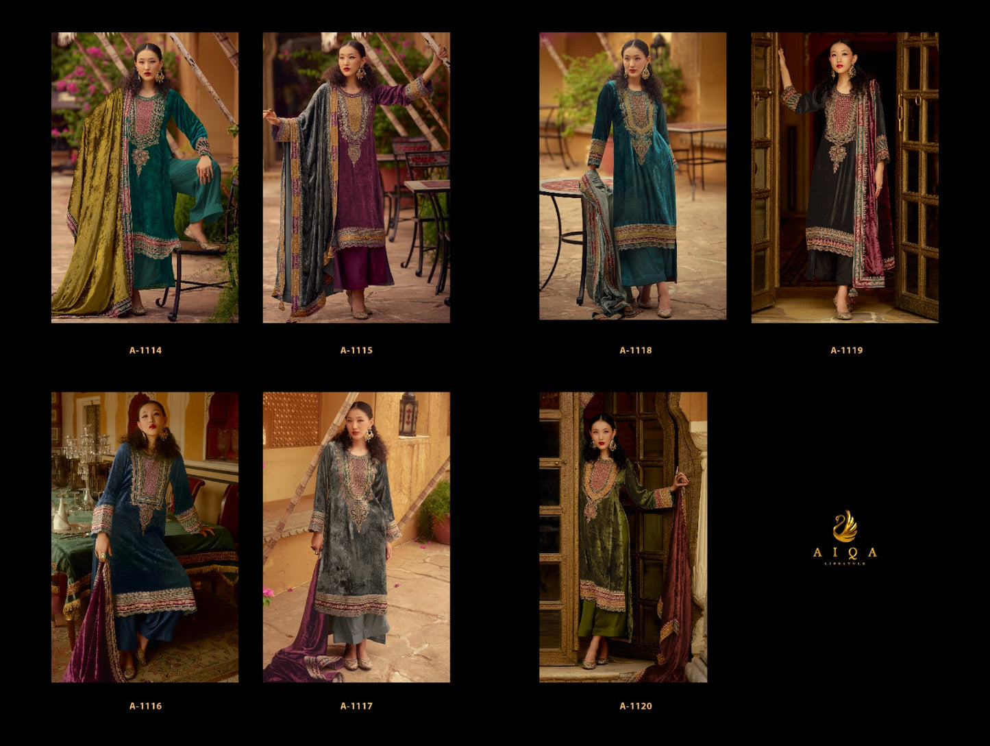 Surkh Aiqa Velvet Suits Supplier India