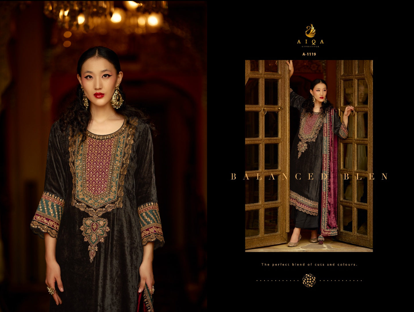 Surkh Aiqa Velvet Suits Supplier India