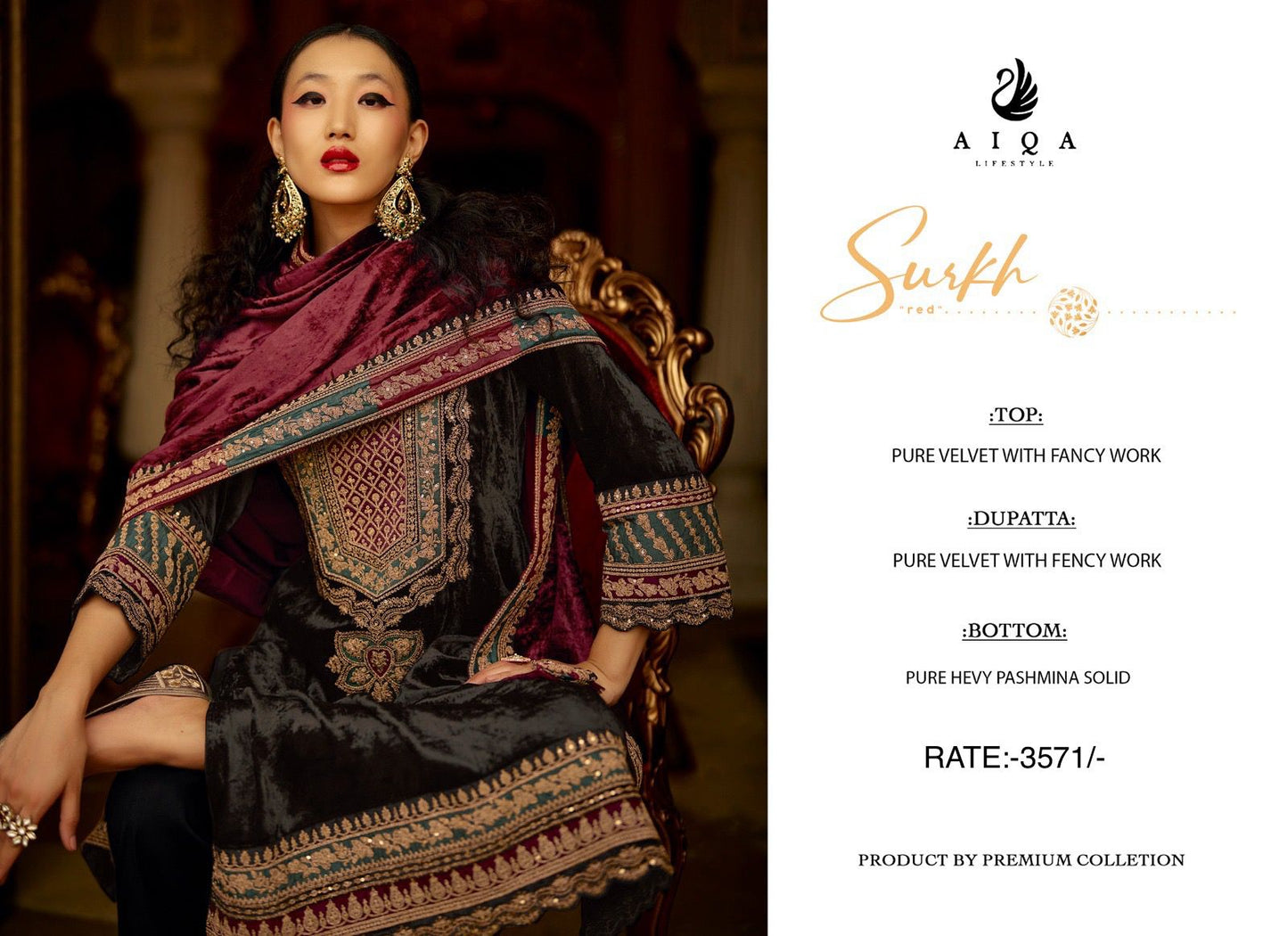 Surkh Aiqa Velvet Suits Supplier India