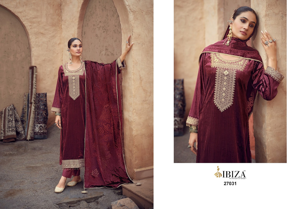 Surkh Imrozia Ibiza Viscose Velvet Suits Manufacturer Gujarat