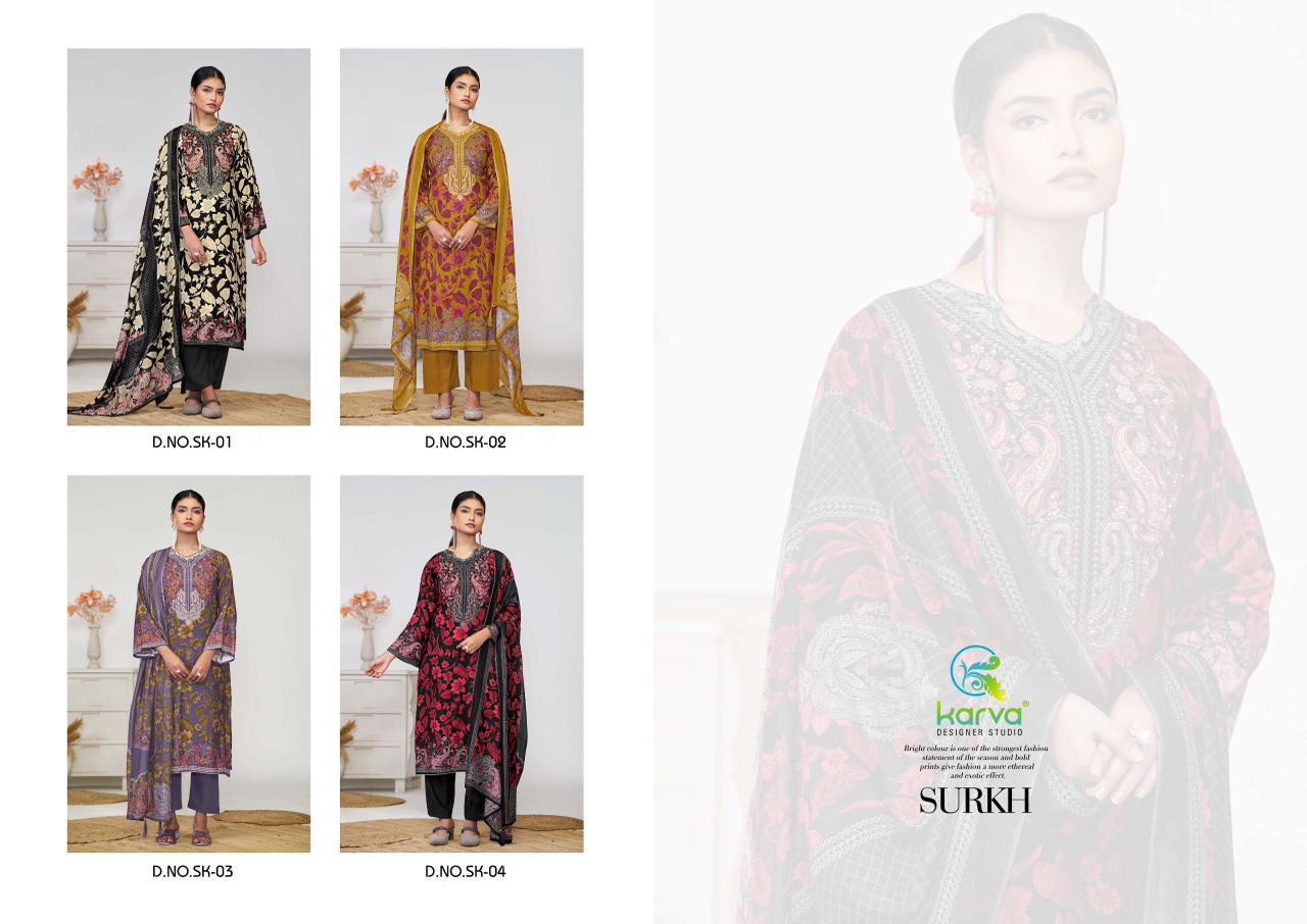 Surkh Karva Designer Studio Viscose Muslin Pant Style Suits Wholesale Price