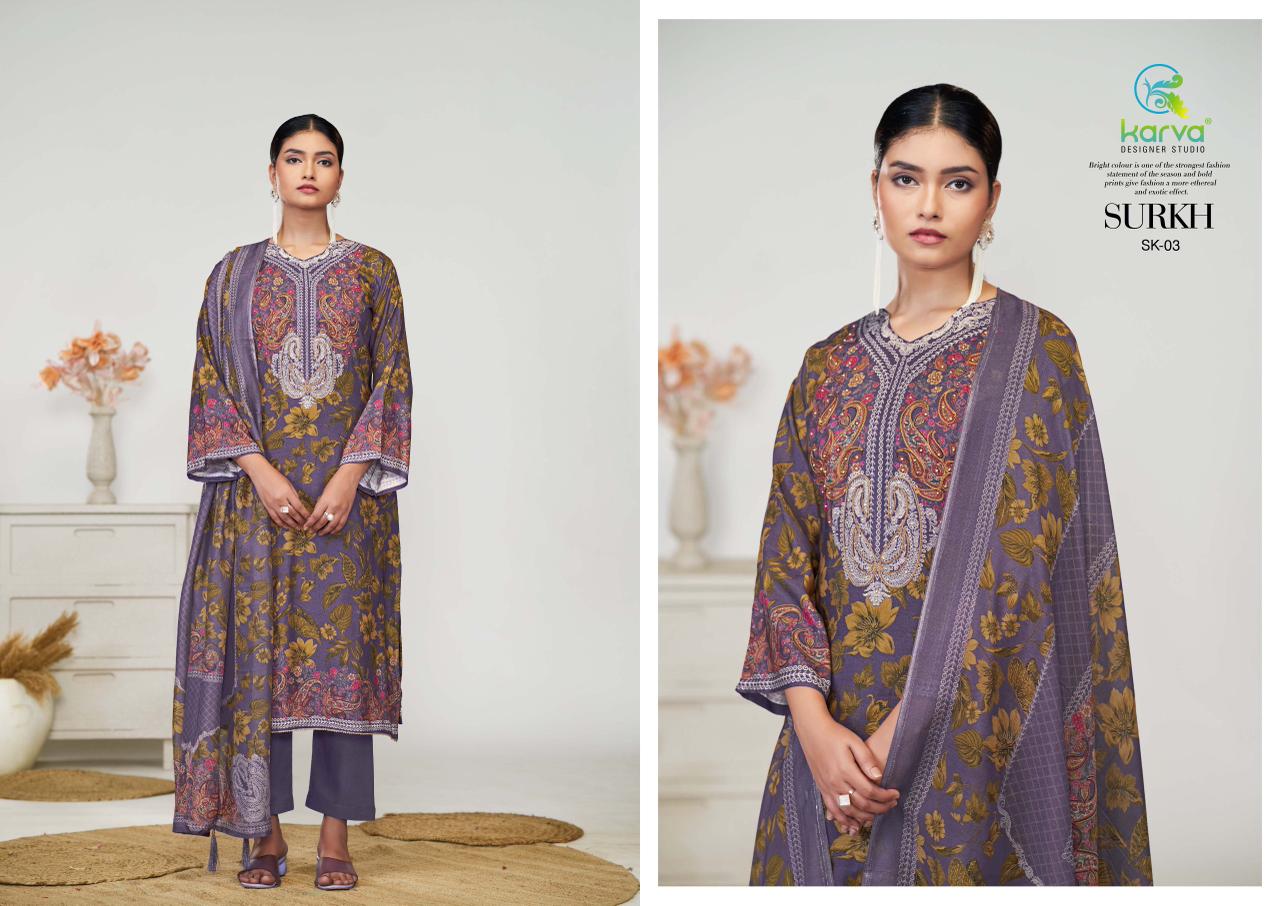 Surkh Karva Designer Studio Viscose Muslin Pant Style Suits Wholesale Price