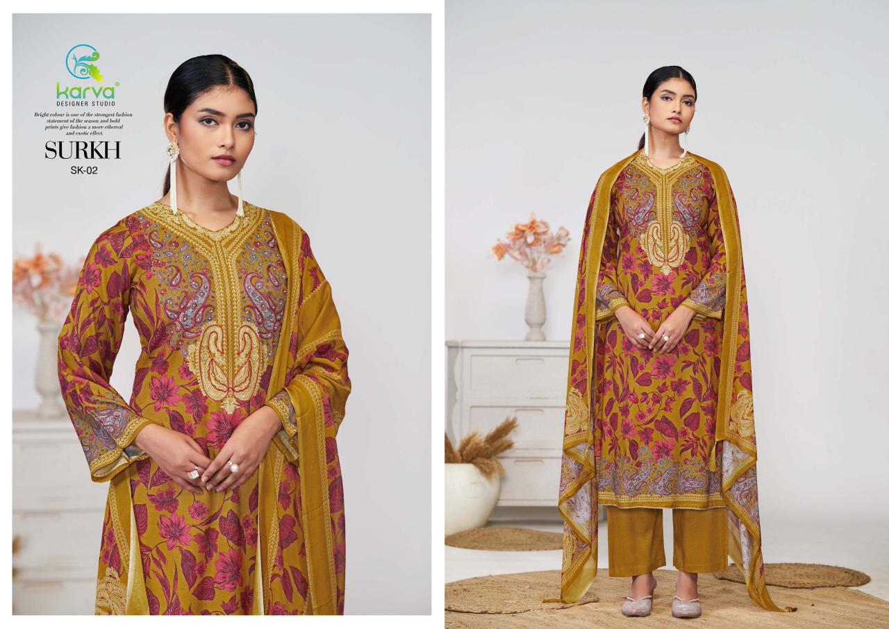 Surkh Karva Designer Studio Viscose Muslin Pant Style Suits Wholesale Price