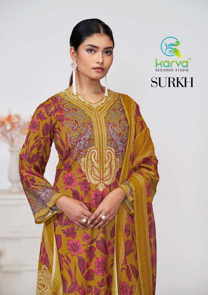 Surkh Karva Designer Studio Viscose Muslin Pant Style Suits Wholesale Price