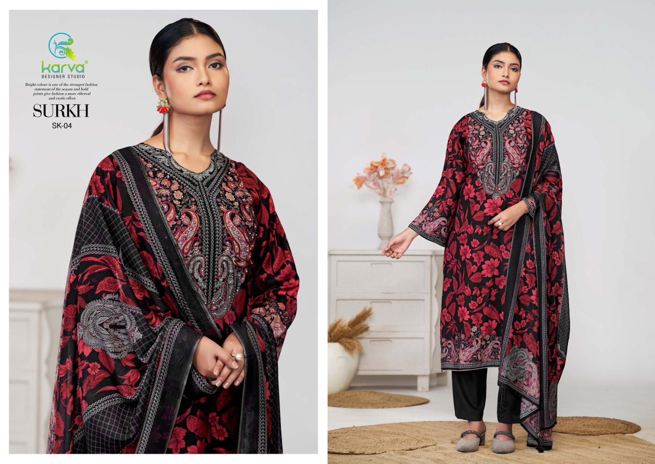 Surkh Karva Designer Studio Viscose Muslin Pant Style Suits Wholesale Price