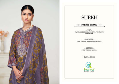Surkh Karva Designer Studio Viscose Muslin Pant Style Suits Wholesale Price