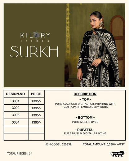 Surkh Kilory Gaji Silk Pant Style Suits Wholesale Price