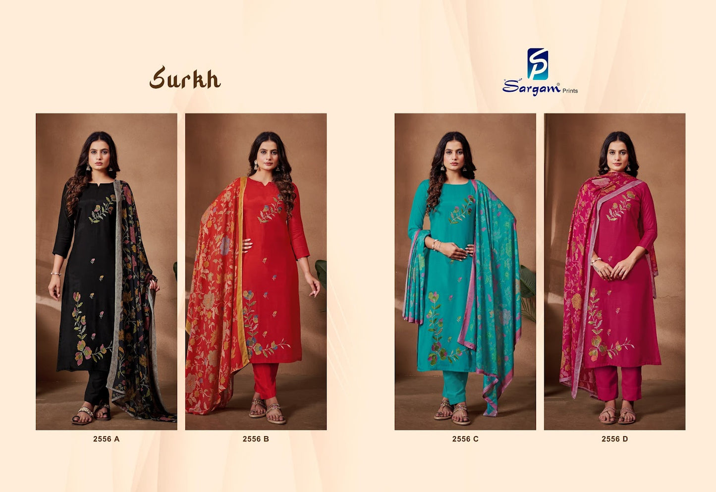 Surkh Sargam Prints Bemberg Muslin Pant Style Suits Wholesaler Ahmedabad