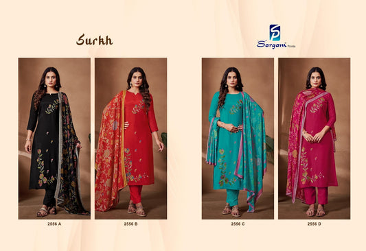 Surkh Sargam Prints Bemberg Muslin Pant Style Suits Wholesaler Ahmedabad