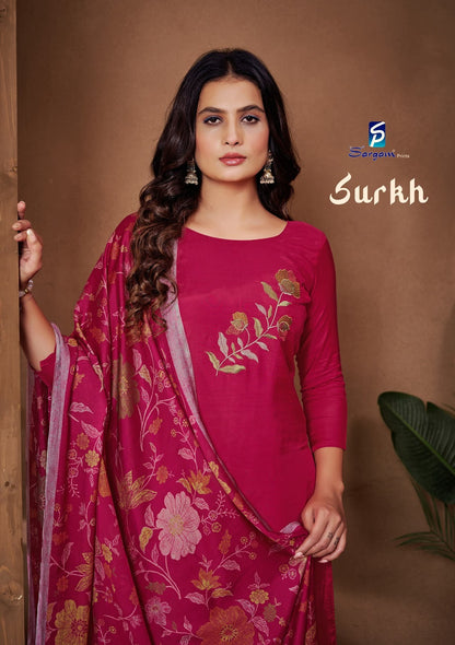 Surkh Sargam Prints Bemberg Muslin Pant Style Suits Wholesaler Ahmedabad