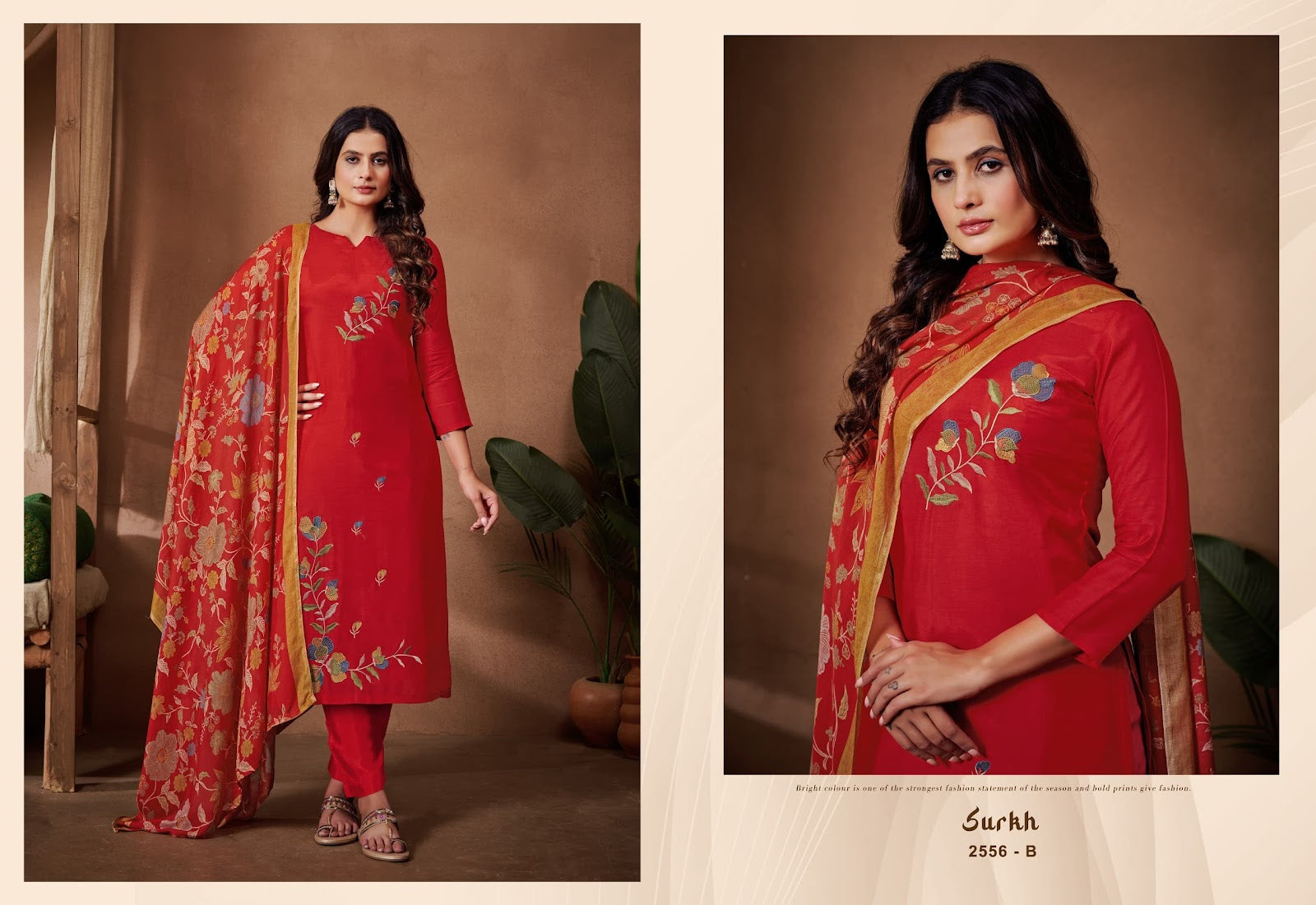 Surkh Sargam Prints Bemberg Muslin Pant Style Suits Wholesaler Ahmedabad