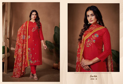 Surkh Sargam Prints Bemberg Muslin Pant Style Suits Wholesaler Ahmedabad