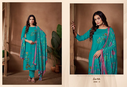 Surkh Sargam Prints Bemberg Muslin Pant Style Suits Wholesaler Ahmedabad