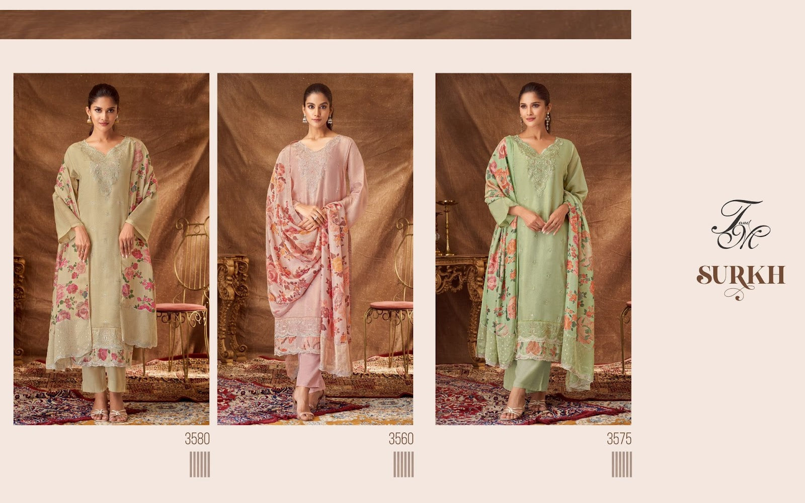 Surkh Tm Simmer Tissue Plazzo Style Suits Wholesale Price