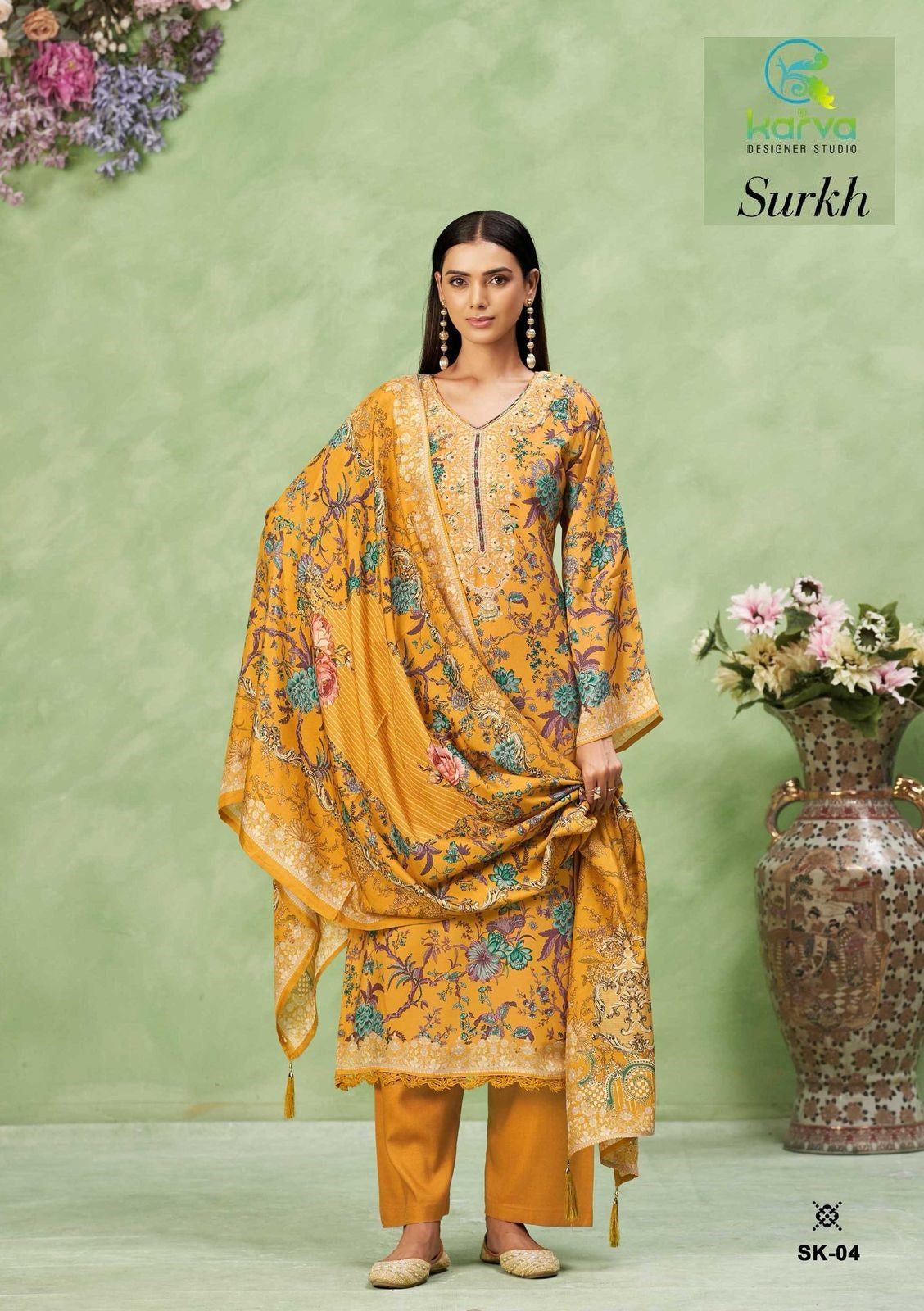 Surkh Vol 2 Karva Designer Studio Viscose Muslin Pant Style Suits Supplier India