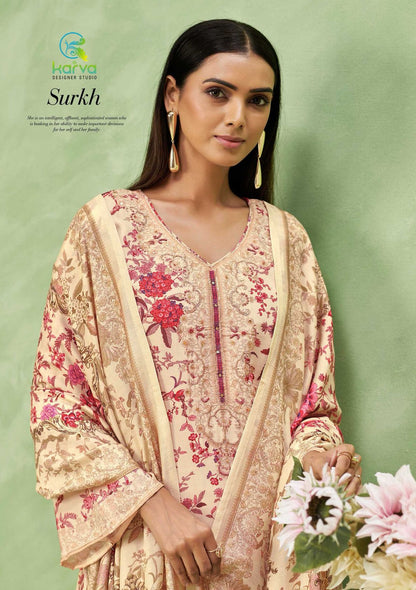 Surkh Vol 2 Karva Designer Studio Viscose Muslin Pant Style Suits Supplier India