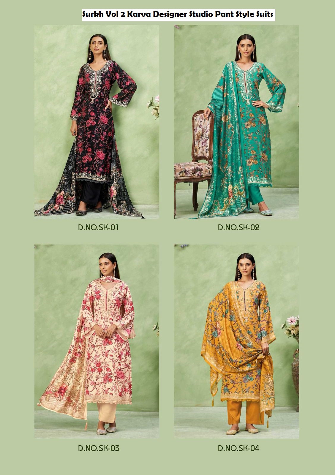 Surkh Vol 2 Karva Designer Studio Viscose Muslin Pant Style Suits Supplier India