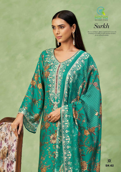 Surkh Vol 2 Karva Designer Studio Viscose Muslin Pant Style Suits Supplier India