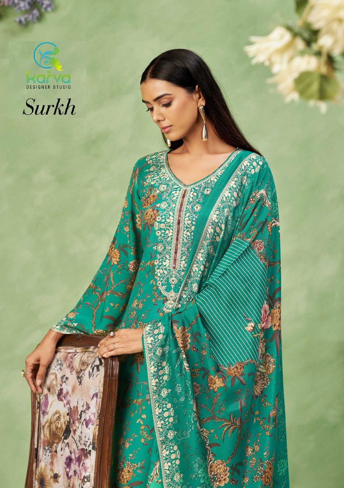 Surkh Vol 2 Karva Designer Studio Viscose Muslin Pant Style Suits Supplier India
