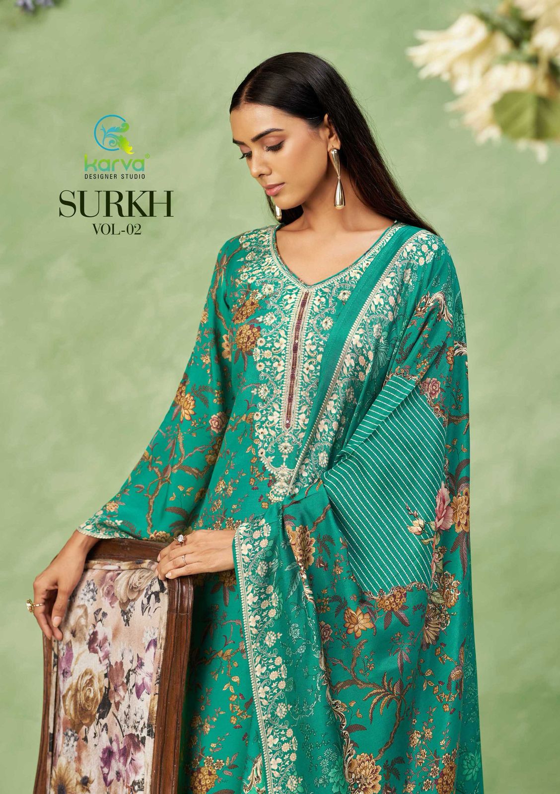Surkh Vol 2 Karva Designer Studio Viscose Muslin Pant Style Suits Supplier India