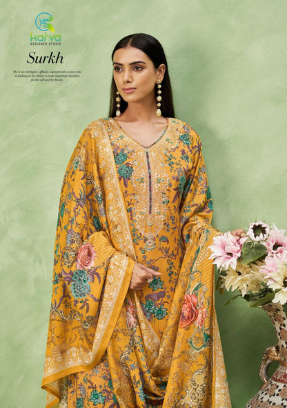 Surkh Vol 2 Karva Designer Studio Viscose Muslin Pant Style Suits Supplier India