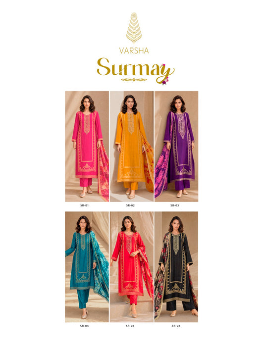 Surmay Varshaa Russian Silk Pant Style Suits Exporter India