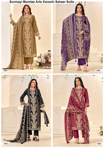 Surmayi Mumtaz Arts Viscose Karachi Salwar Suits Supplier Gujarat