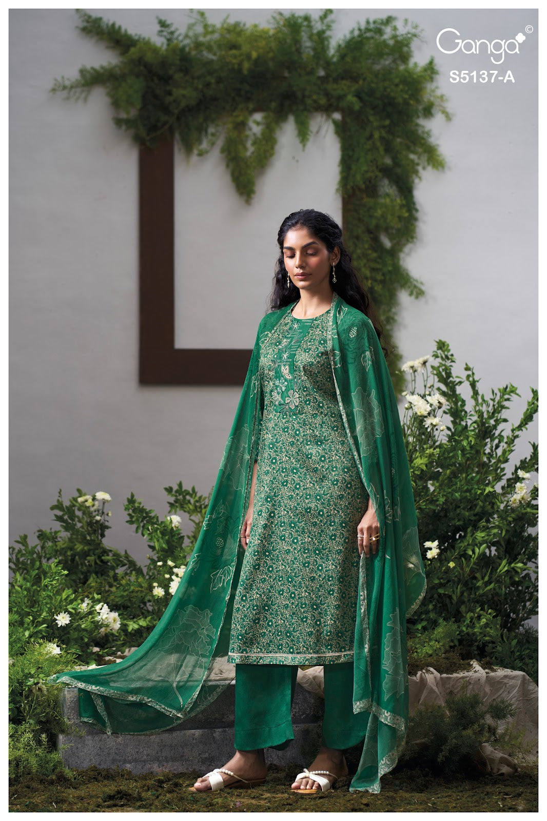 Surveen S5137 Ganga Cotton Satin Pant Style Suits Manufacturer Ahmedabad